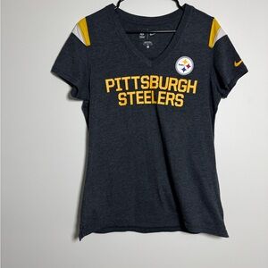 Nike Pittsburgh Steelers NFL Team Apparel V-Neck T-Shirt Large Gray Y2K Style